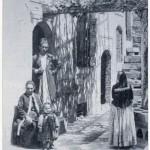 358 - Césarée, intérieur arménien, avec, à droite, une jeune fille portant la coiffe traditionnelle faite de multiples nattes qu'un objet maintient en éventail dans le dos (ibidem, p. 453).